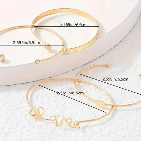 4 pcs alloy bracelet set geometric stackable & detachable stainless steel - Picture 2 of 2